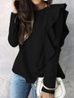 New Black Ruffle Round Neck Long Sleeve Fashion T-Shirt