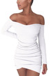 New White Irregular Ruffle Boat Neck Long Sleeve Fashion Mini Dress