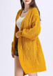 New Yellow V-neck Long Sleeve Cardigan Sweater
