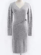 New Grey Irregular V-neck Long Sleeve Casual Midi Dress