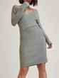 New Grey Irregular V-neck Long Sleeve Casual Midi Dress