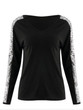 New Black Patchwork Sequin V-neck Long Sleeve Fashion T-Shirt