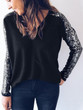 New Black Patchwork Sequin V-neck Long Sleeve Fashion T-Shirt