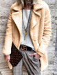 New Khaki Turndown Collar Long Sleeve Fashion Polar Fleece Coat