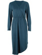 New Dark Green Irregular V-neck Long Sleeve Fashion Midi Dress
