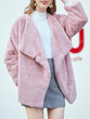 New Pink Faux Fur Pockets Turndown Collar Long Sleeve Oversize Coat