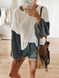 New Grey Patchwork Round Neck Long Sleeve Fashion T-Shirt