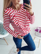 New Red Striped Print Ruffle Long Sleeve Fashion T-Shirt