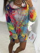 New Grey Floral Drawstring Pockets Fashion Hooded Sweatshirt