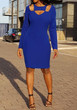 Blue Cut Out Zipper Bodycon Long Sleeve Clubwear Party Cute Midi Dress