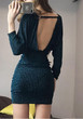 Blue Cut Out Plunging Neckline Long Sleeve Mini Dress