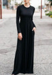 Black Draped Pockets Round Neck Long Sleeve Casual Maxi Dress