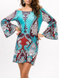 Sexy Floral Bohemia Off Shoulder Long Trumpet Sleeve Bodycon Mini Dress