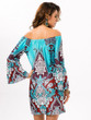 Sexy Floral Bohemia Off Shoulder Long Trumpet Sleeve Bodycon Mini Dress