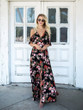 Floral Printed Spaghetti-neck V-neck Maxi Dress