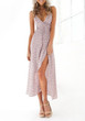 Pink Floral Irregular Backless Lace Up Thigh High Side Slits Flowy Maxi Dress