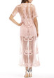 Pink Floral Lace Side Slit Deep V-neck Banquet Elegant Beach Party Maxi Dress