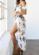 White Floral Irregular Cut Out V-neck Fashion Maxi Dress