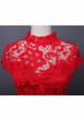 Red Floral Lace Cut Out Bodycon Band Collar Party Midi Dress