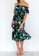 Green Floral Sashes Boat Neck Short Sleeve Fashion Midi Dress
