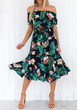 Green Floral Sashes Boat Neck Short Sleeve Fashion Midi Dress