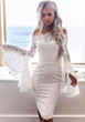 White Floral Lace Boat Neck Fashion Midi Dress