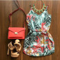 Multicolor Floral Condole Belt V-neck Sleeveless Mini Dress
