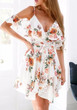 White Floral Irregular Cut Out Sashes V-neck Mini Dress