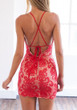 Casual Red Floral Lace Cut Out Condole Belt Sleeveless Mini Dress