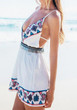 Casual White Floral Condole Belt Pleated Tie Back Backless Mini Dress