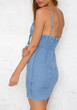 Casual Blue Floral Embroidery Lace-up Backless Zipper Spaghetti Strap Bodycon Mini Dress