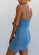 Casual Blue Floral Embroidery Lace-up Backless Zipper Spaghetti Strap Bodycon Mini Dress