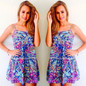 Casual Blue Floral Condole Belt Draped Casual Mini Dress