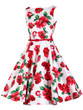 Charming Boat Neck Belt Floral Printed Skater Dress