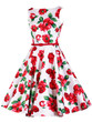 Charming Boat Neck Belt Floral Printed Skater Dress