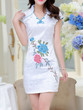 Casual Band Collar Contrast Trim Floral Mini Bodycon Dress