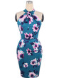 Casual Feminine Band Collar Floral Printed Bodycon Dress