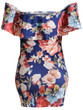 Casual Off Shoulder Flounce Floral Printed Mini Bodycon Dress