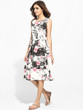 Casual Round Neck Linen Floral Printed Skater-dress