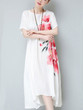 Casual Round Neck Asymmetric Hem Floral Printed Shift Dress