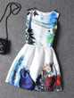 Casual Round Neck Guitar Floral Printed Skater Dress