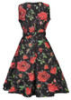 Casual Round Neck Belt Floral Printed Vintage Skater Dress