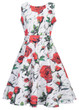 Casual Round Neck Belt Floral Printed Vintage Skater Dress