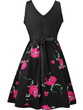 Casual Round Neck Bowknot Skater Dress In Floral Printed