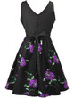 Casual Round Neck Bowknot Skater Dress In Floral Printed