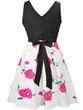 Casual Round Neck Bowknot Delicate Floral Printed Skater Dress