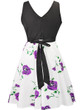 Casual Round Neck Bowknot Delicate Floral Printed Skater Dress