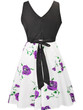 Casual Round Neck Bowknot Delicate Floral Printed Skater Dress
