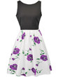 Casual Round Neck Bowknot Delicate Floral Printed Skater Dress