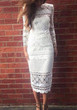 New White Cut Out Bodycon Band Collar Elegant Party Midi Dress